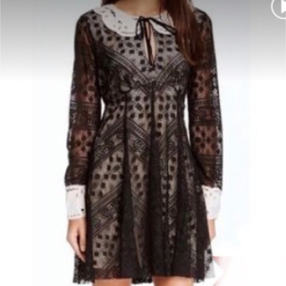 Free People Talk that Talk Black Lace Collar Dress size 10 - Picture 8 of 8